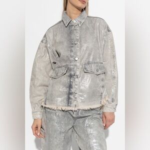 NWT Allsaints Hettie Denim Shacket Coated Silver Size 4 100% Cotton